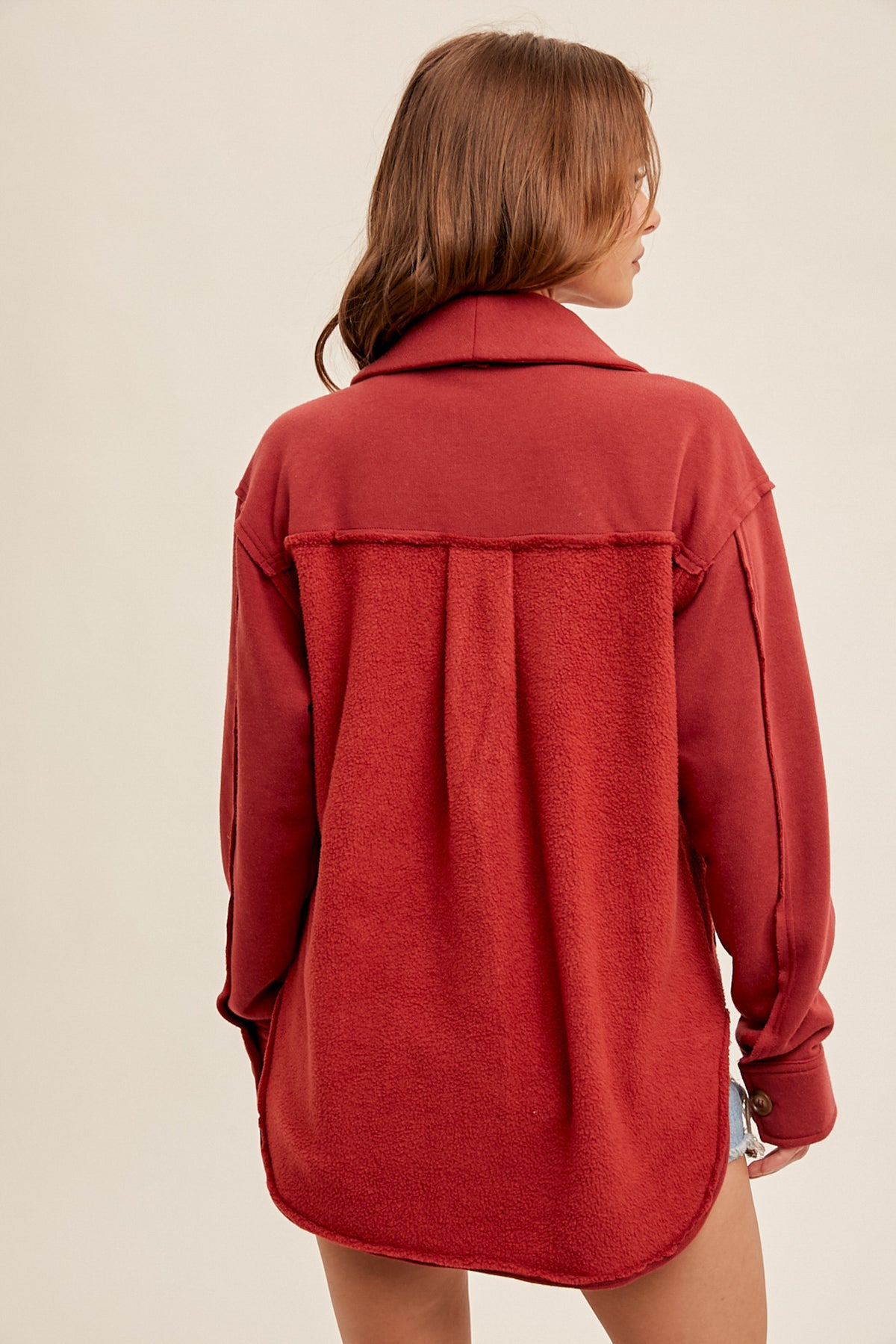 Shawl Collar Mix Media Jacket Crimson Red