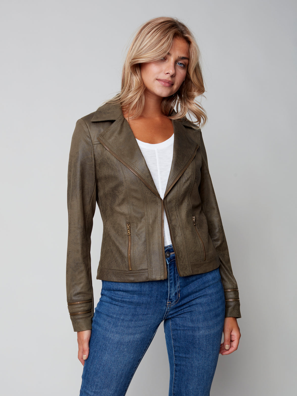 Vintage Suede Moto Jacket Pine