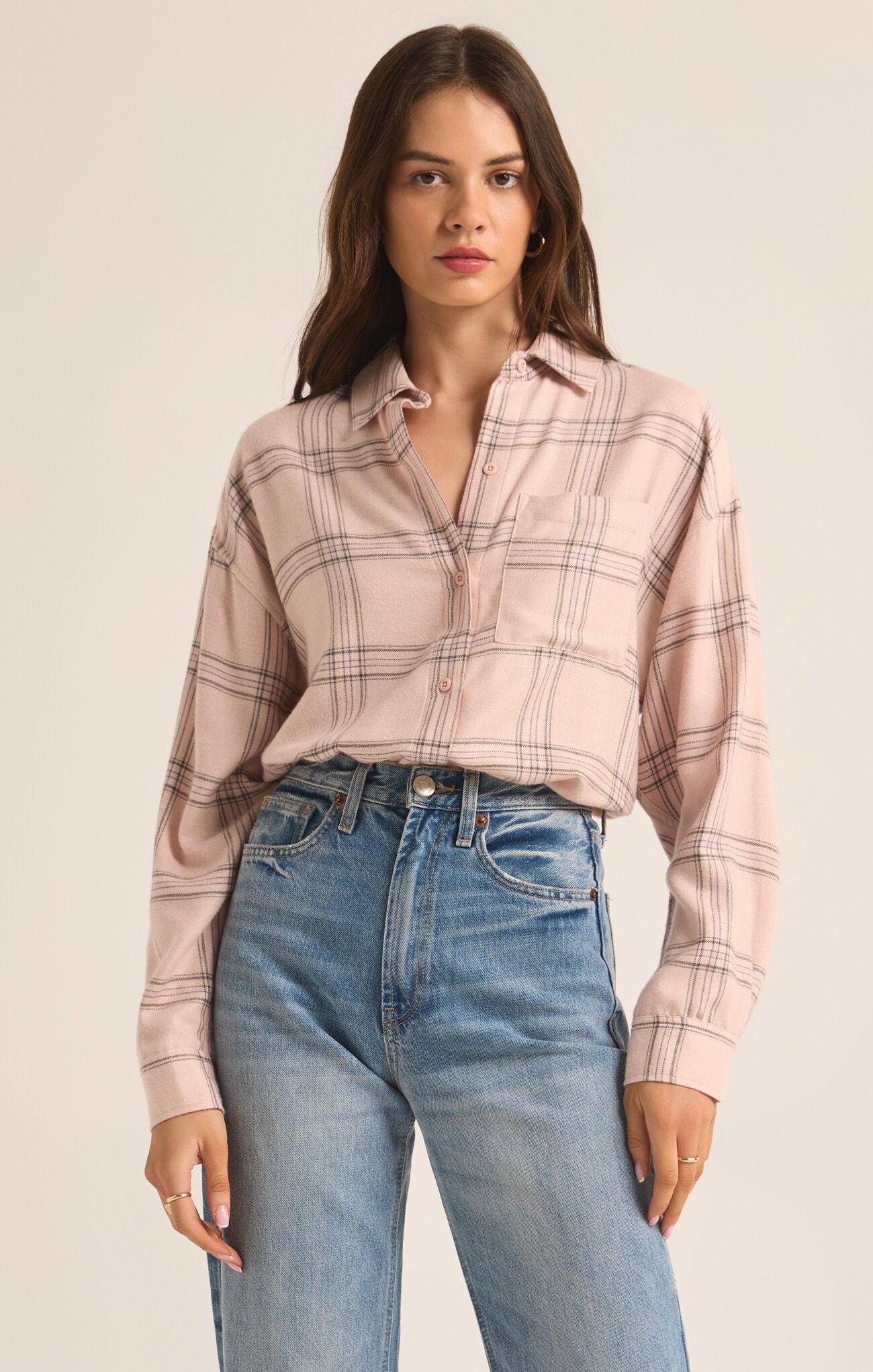 River Plaid Button Up Shirt Lilac Gray