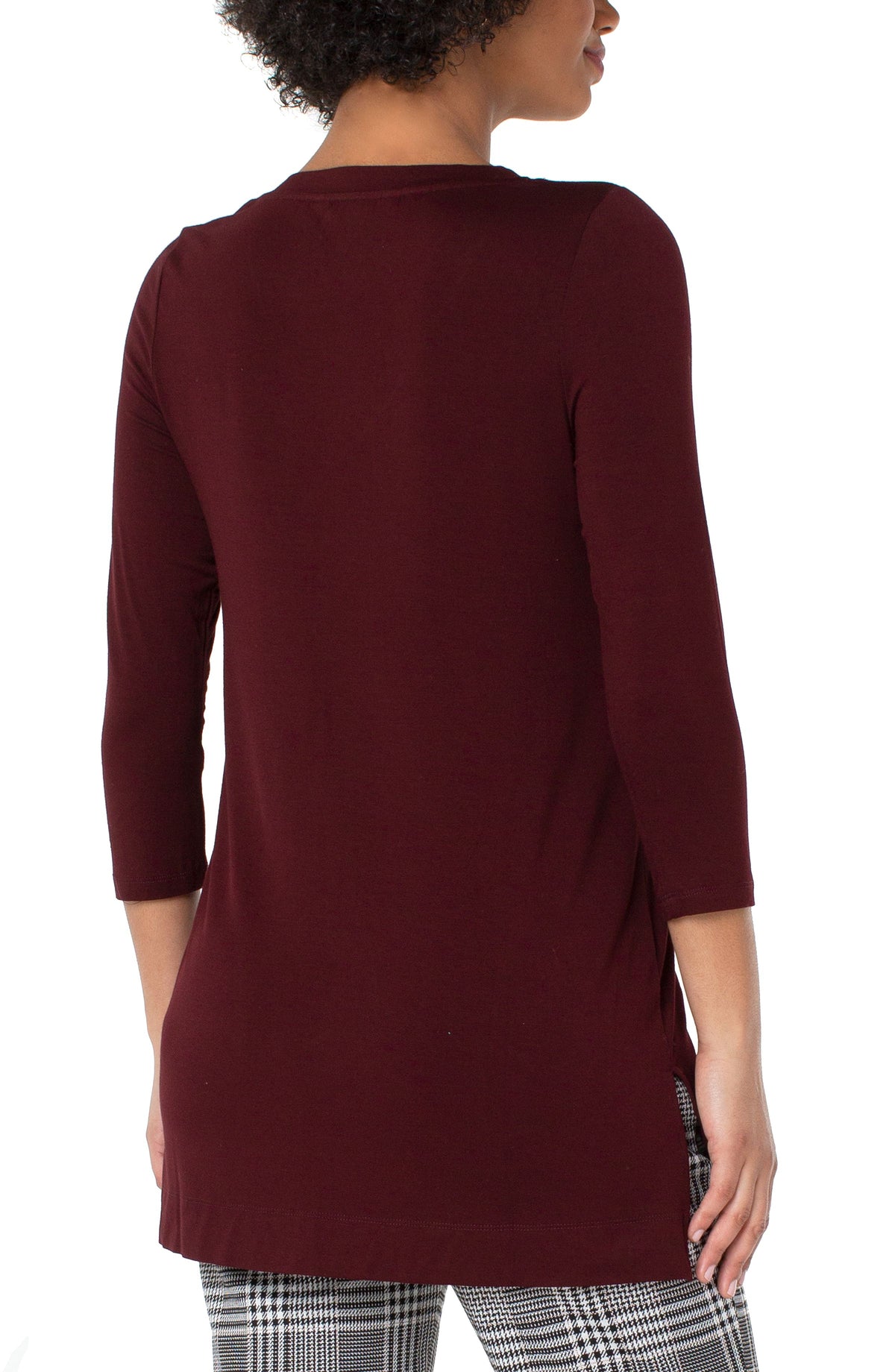 Side Slit Vneck 3/4 Sleeve Top Plum Diva