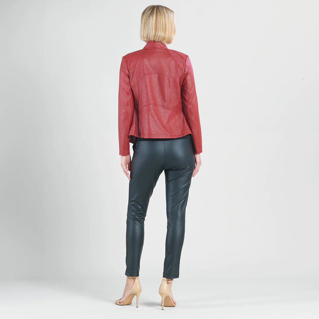Classic Leather Knit Moto Jacket Ruby