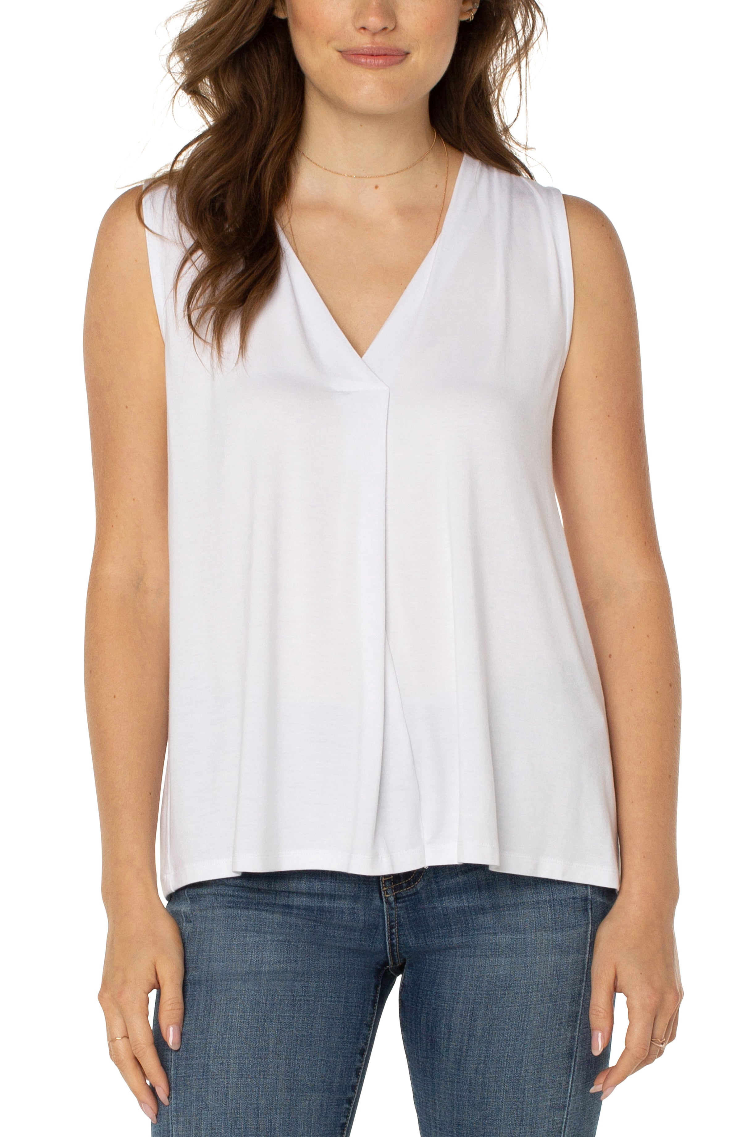 Modal Sleeveless Tucks Top White