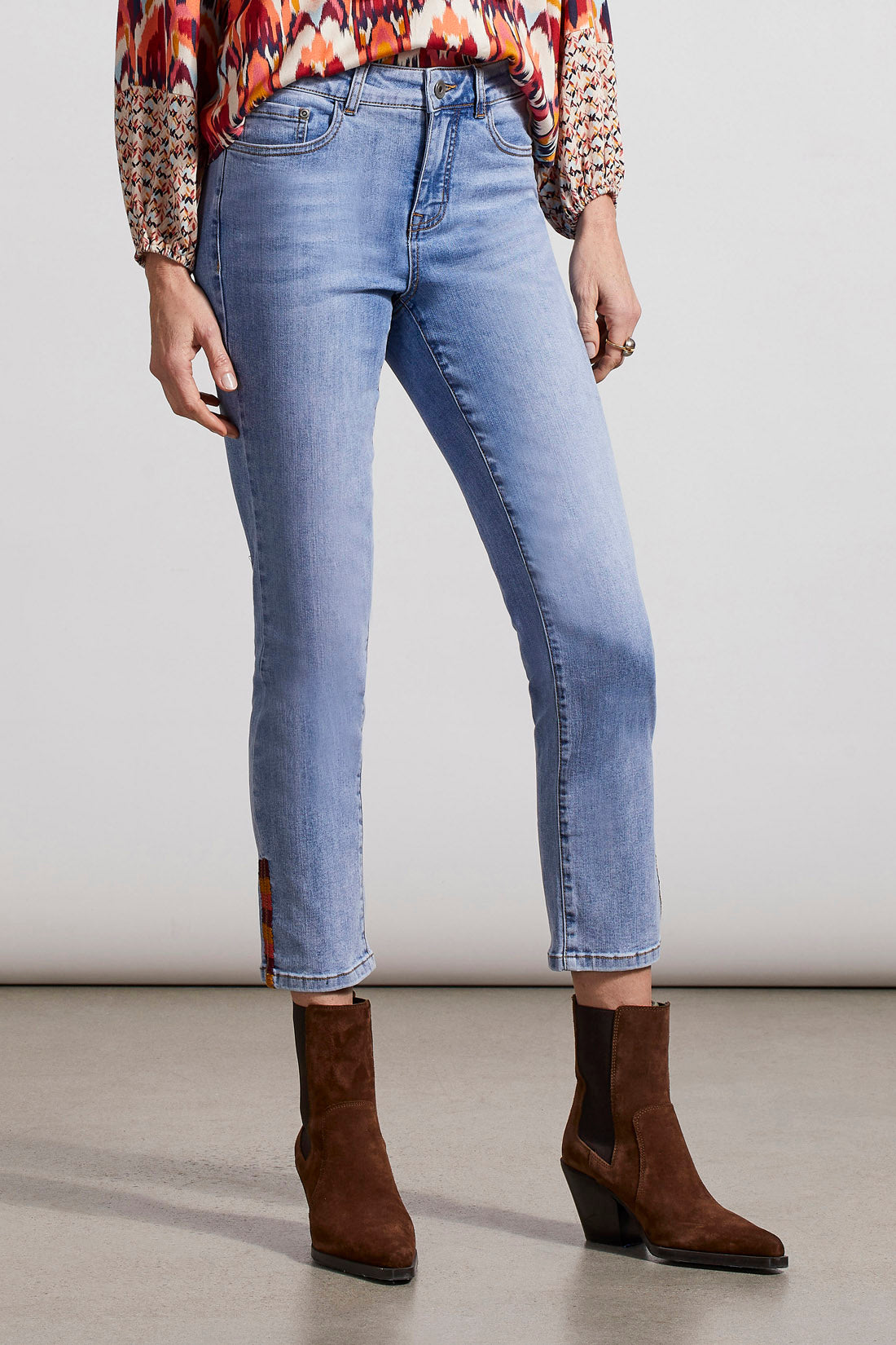 Audrey Emb. Side Slit Straight Ankle Light Vintage