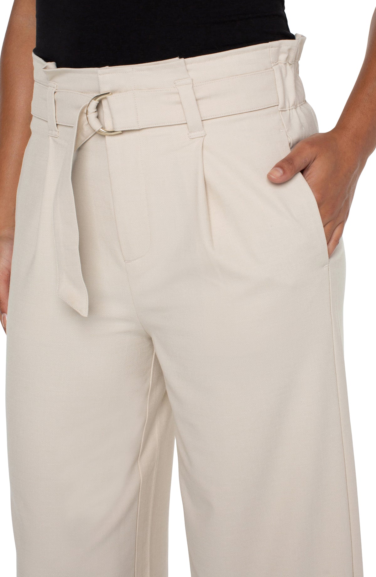 Belted Paperbag Wide Leg Crop Pant Dusty Tan