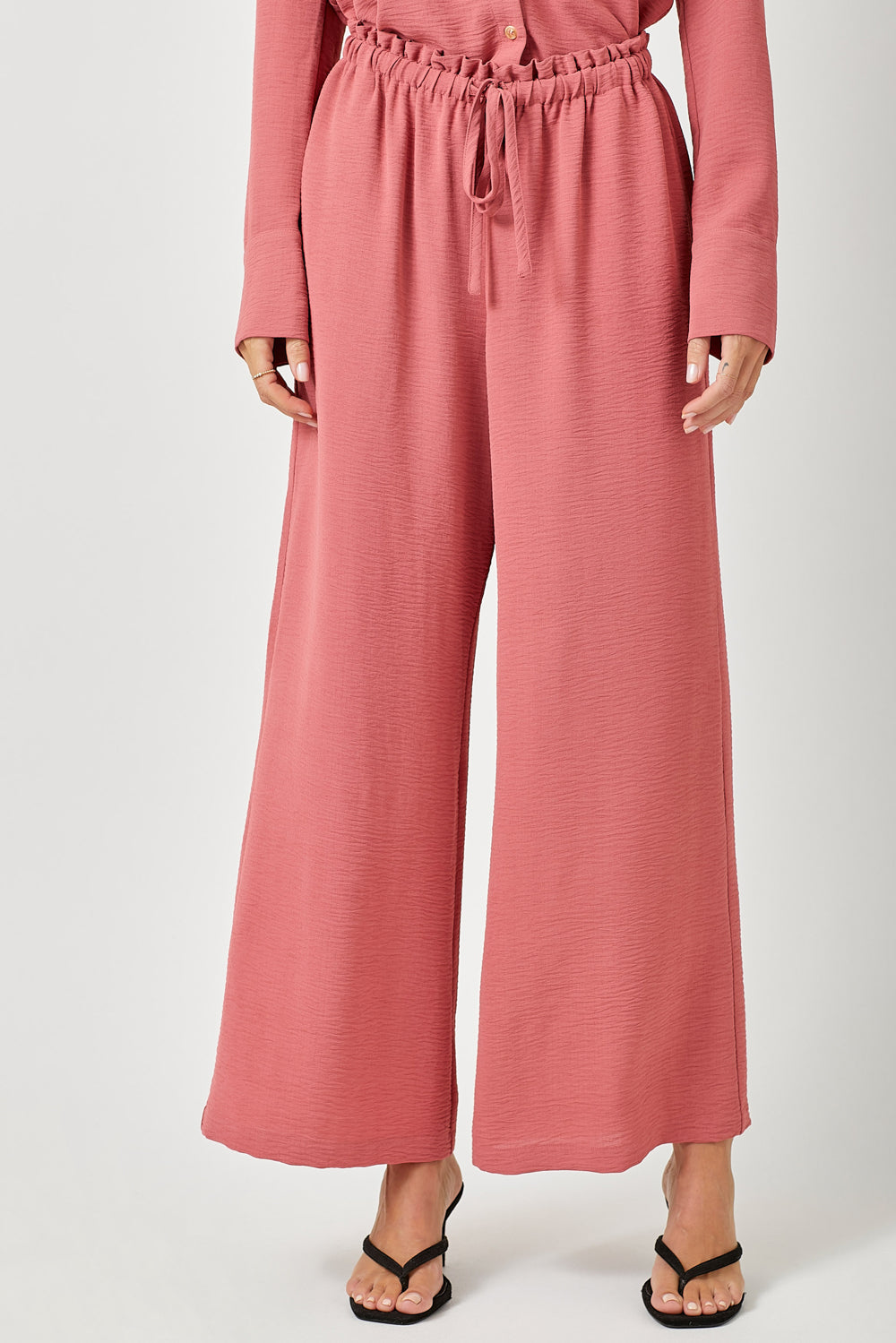 Paperbag Tie Waist Wide Leg Pants Berry