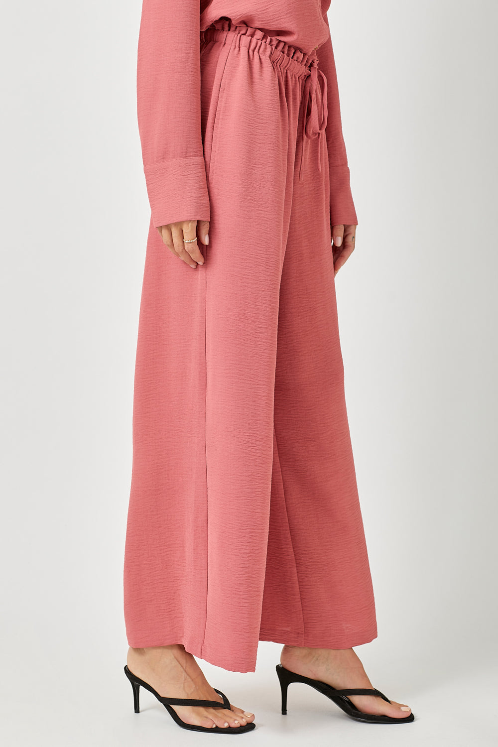 Paperbag Tie Waist Wide Leg Pants Berry