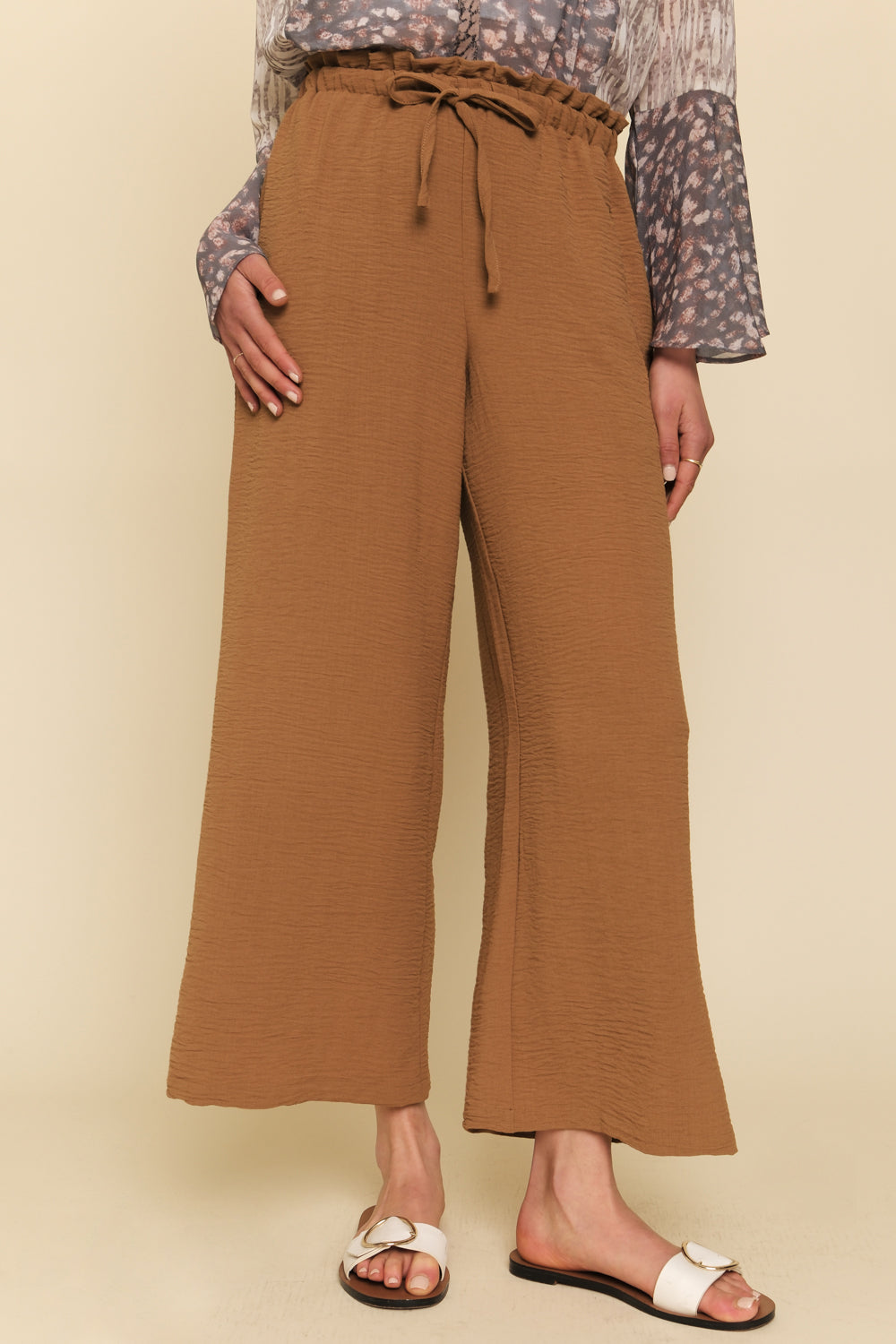 Paperbag Tie Waist Wide Leg Pants Brown