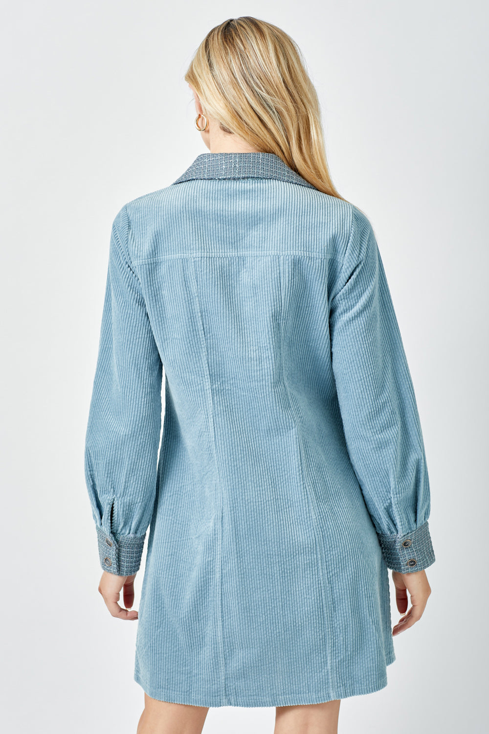 Corduroy Button Down Coat Dress Denim Blue