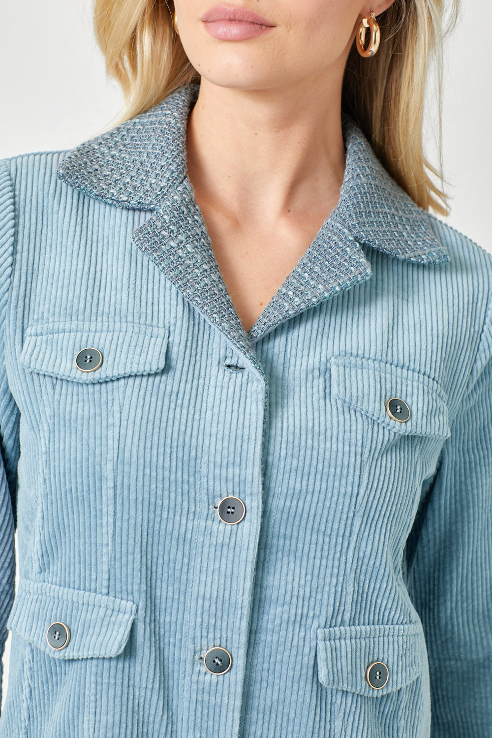 Corduroy Button Down Coat Dress Denim Blue
