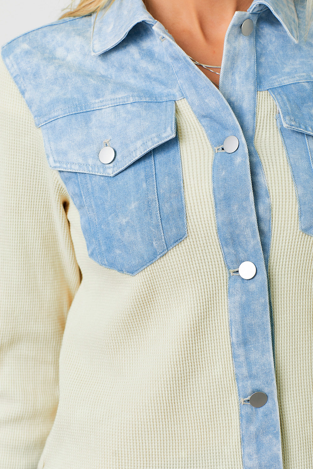 Waffle Denim Contrast Jacket Cream