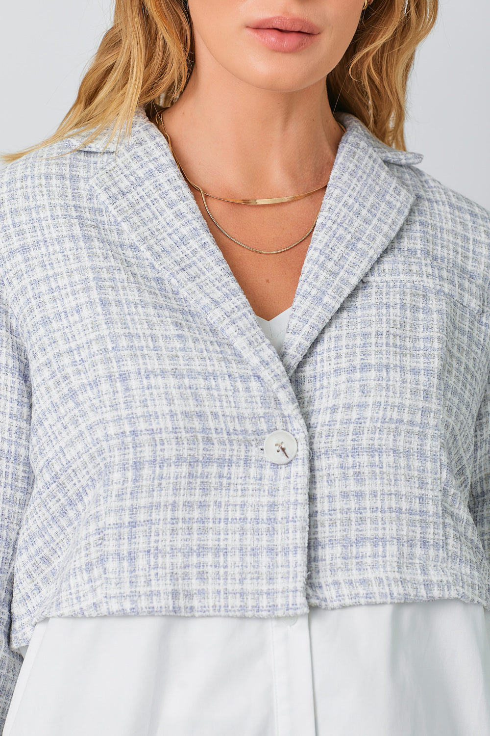 Two Fer Mixed Blazer Pale Blue