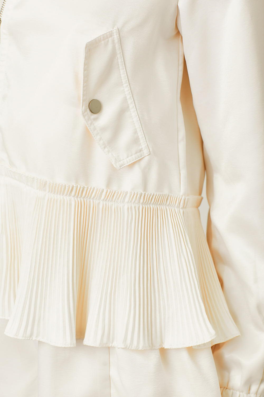 Satin Peplum Bomber Jacket Off White