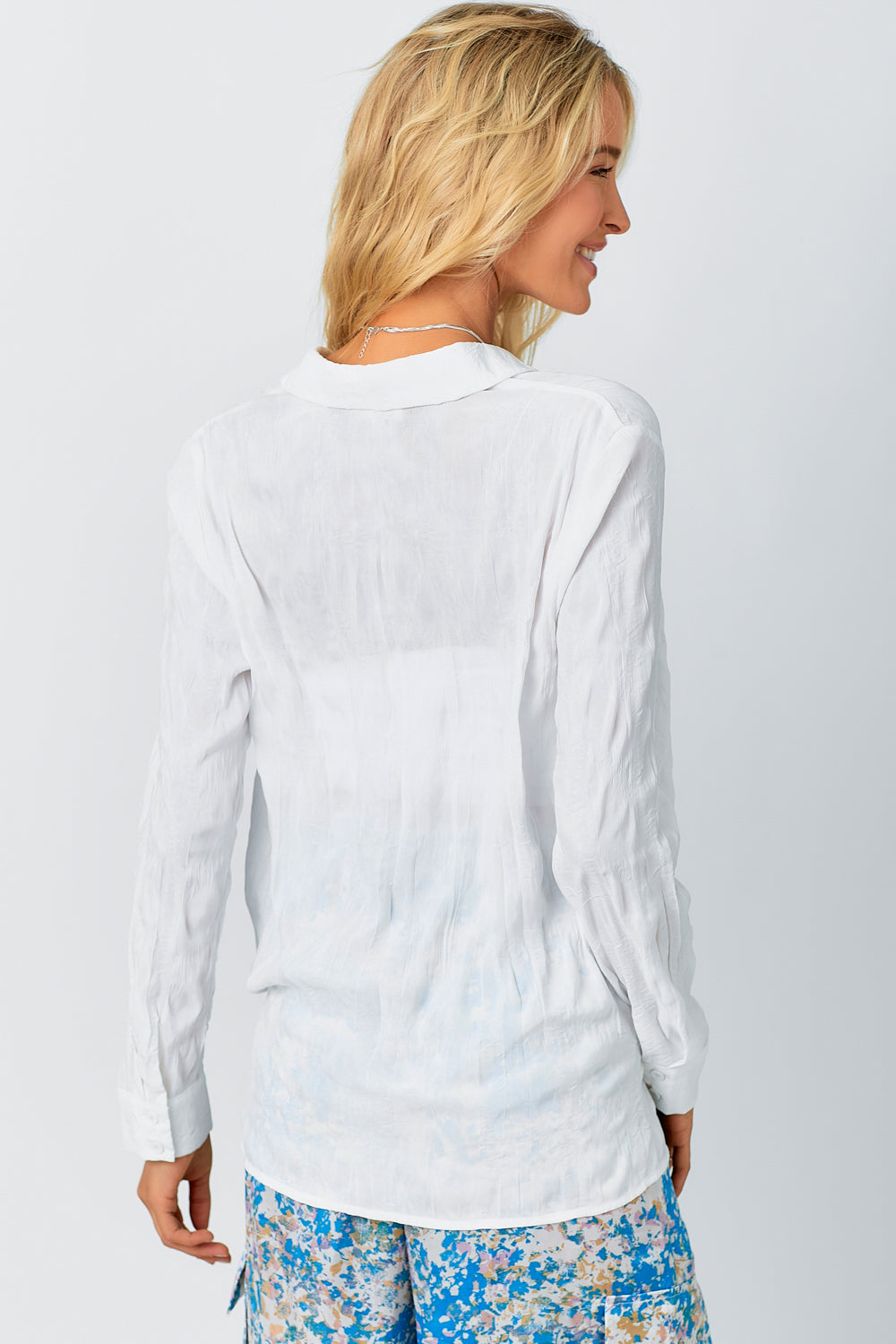 Collared Surplice Button Down Blouse Off White