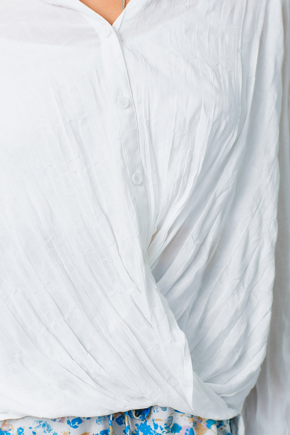 Collared Surplice Button Down Blouse Off White