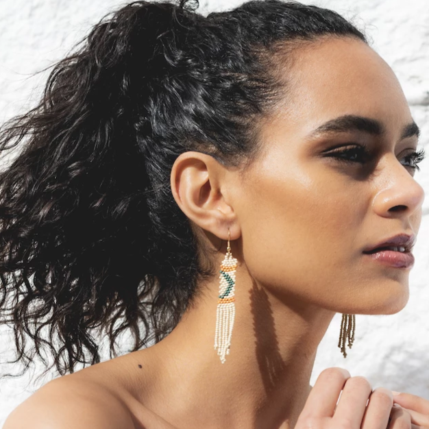Ivory Fringe Beaded Earrings