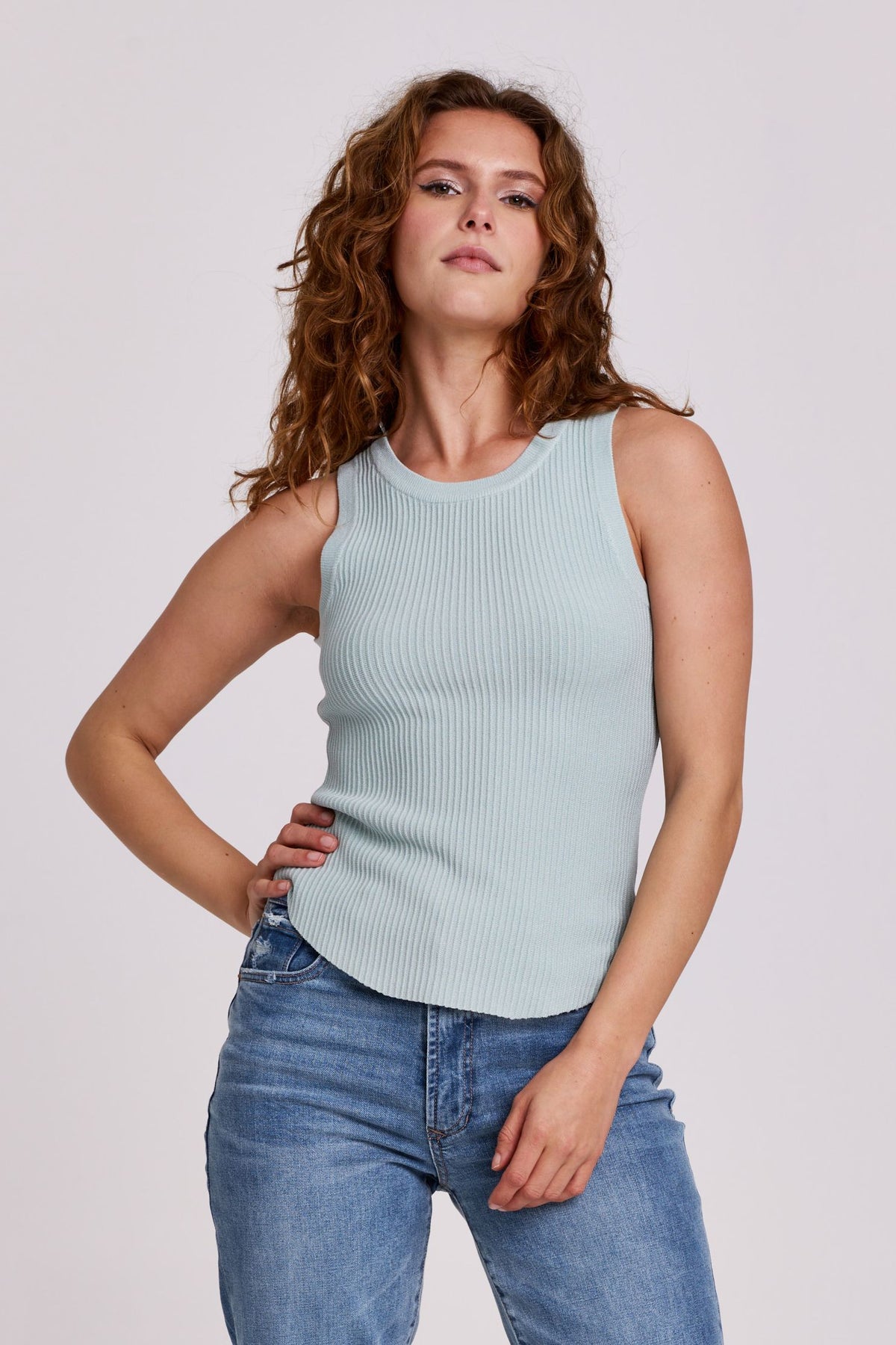 Cora High Neck Ribbed Tank Tranquil Blue