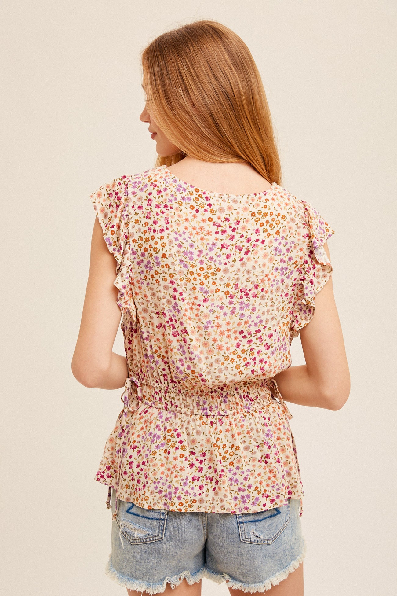 Flutter Sleeve Peplum Floral Blouse Multi
