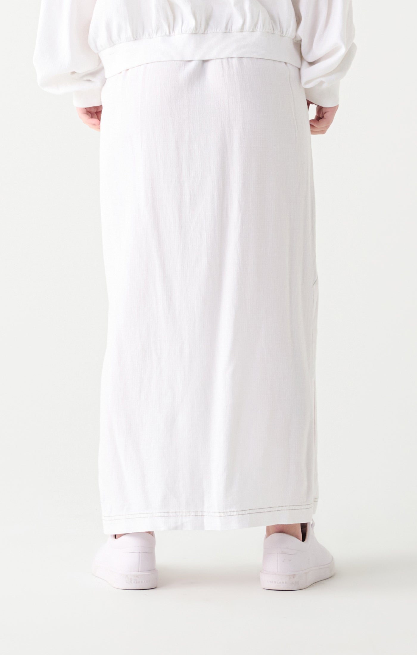 Contrast Stitch Tie Waist Maxi Skirt White Wash