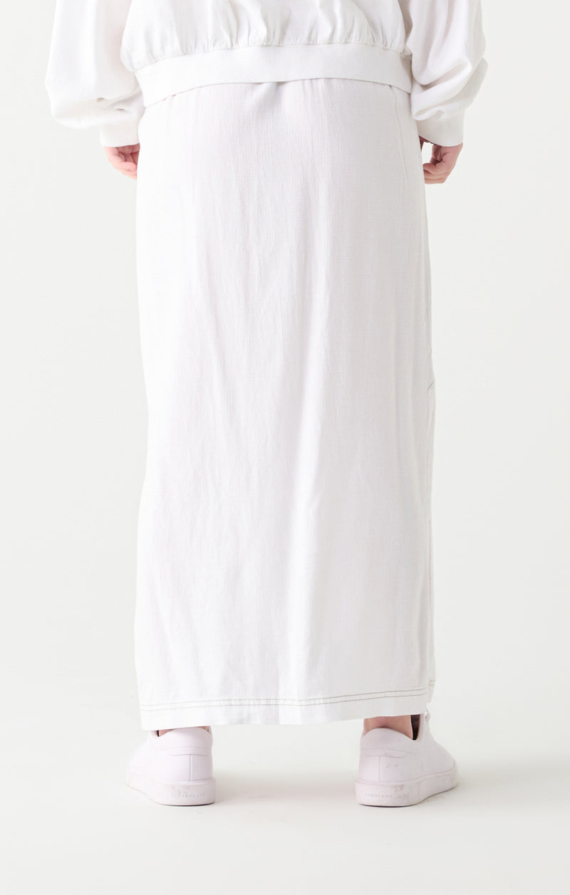Contrast Stitch Tie Waist Maxi Skirt White Wash