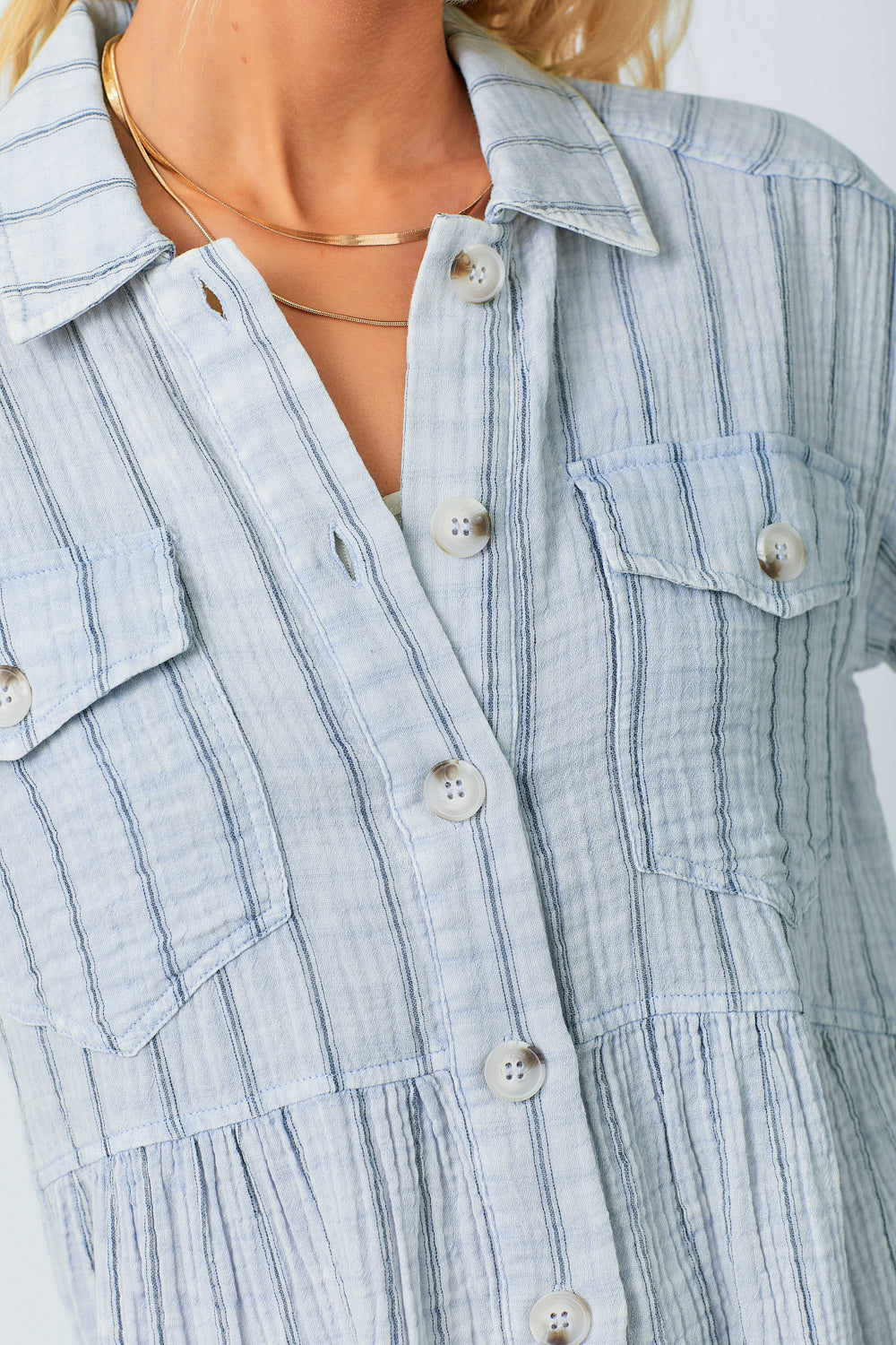 Washed Peplum Stripe Jacket Light Blue