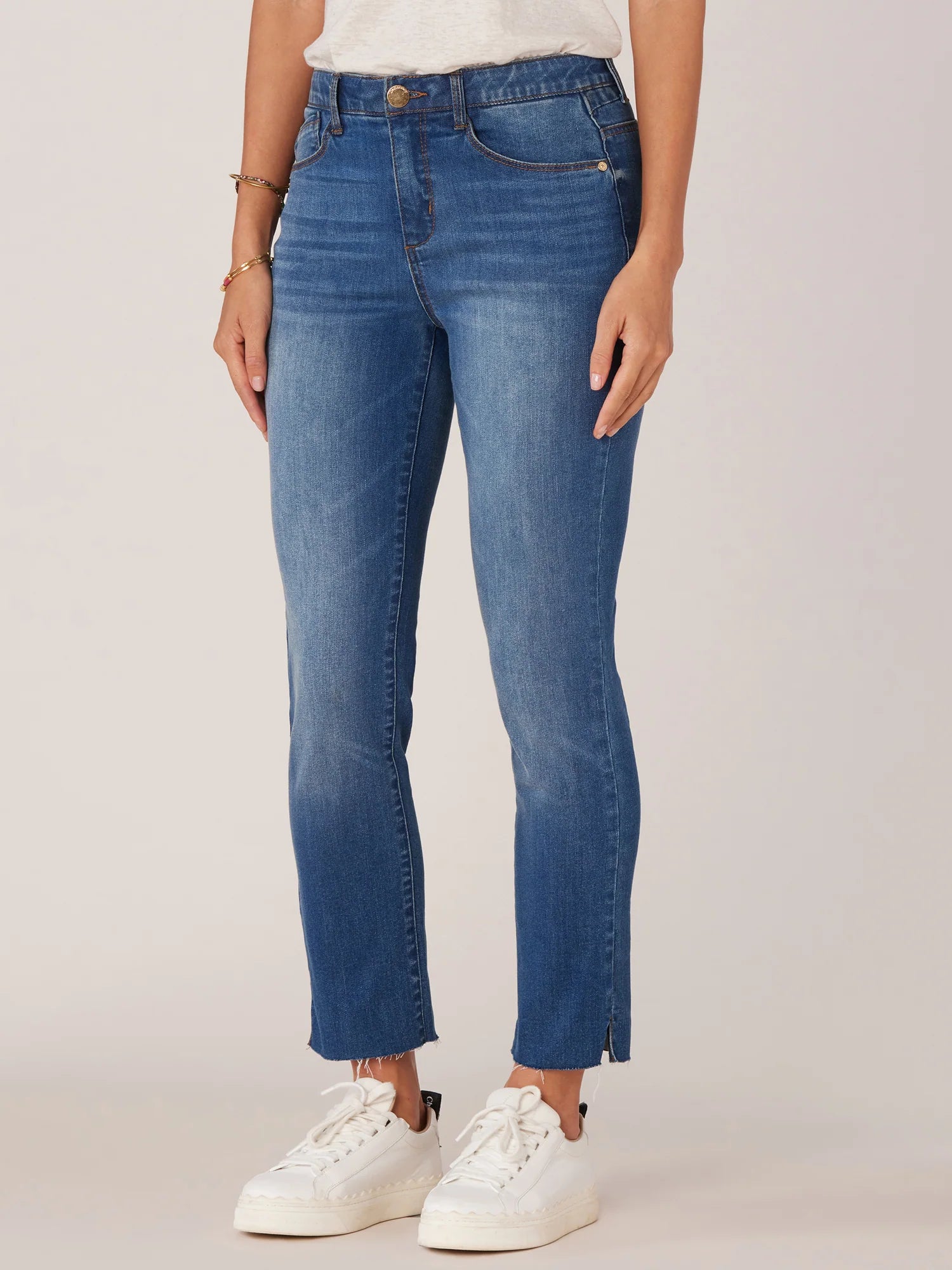 High Rise Raw Hem Vintage Skinny Jeans Blue