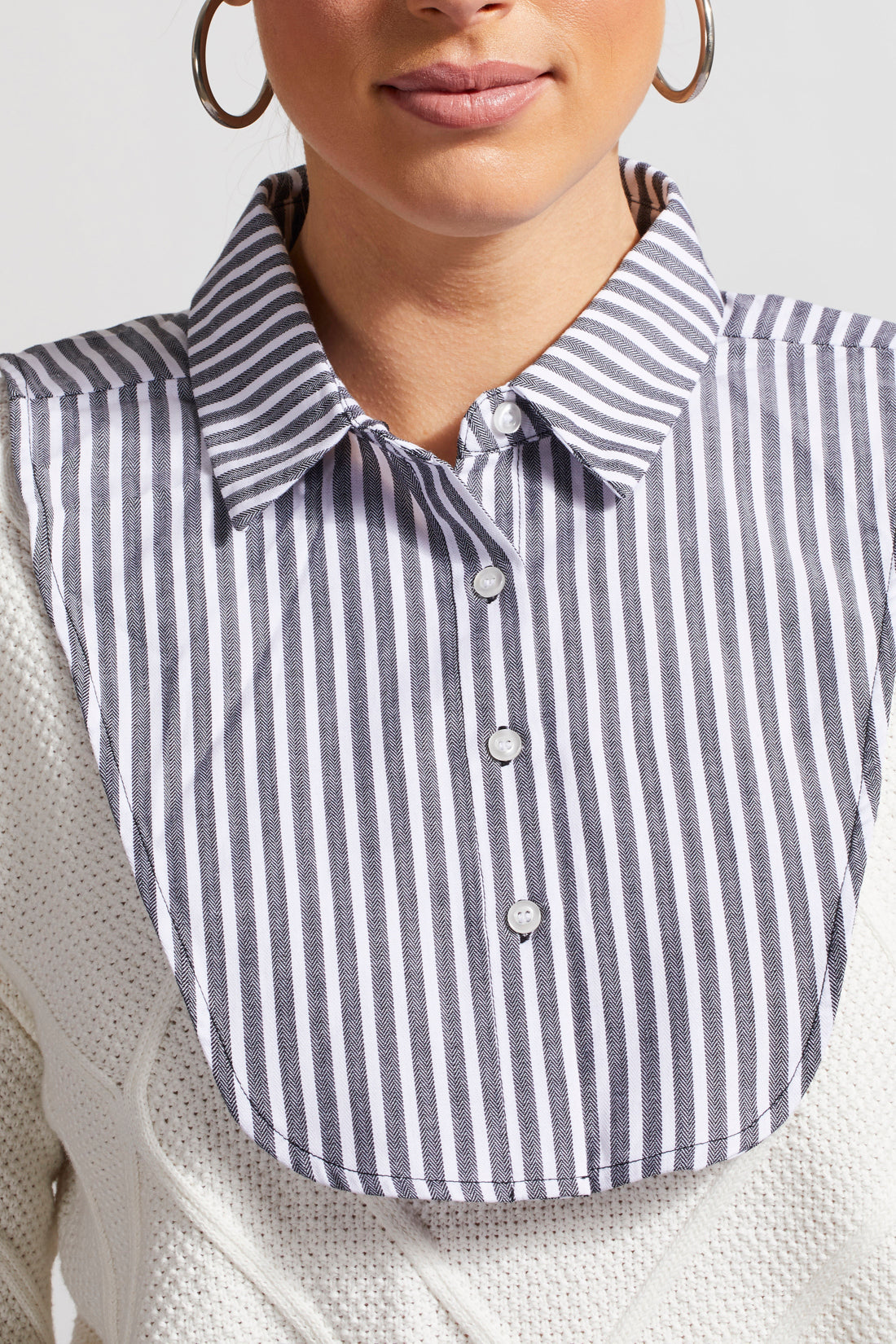 Button Up Fooler Collar Black Stripe