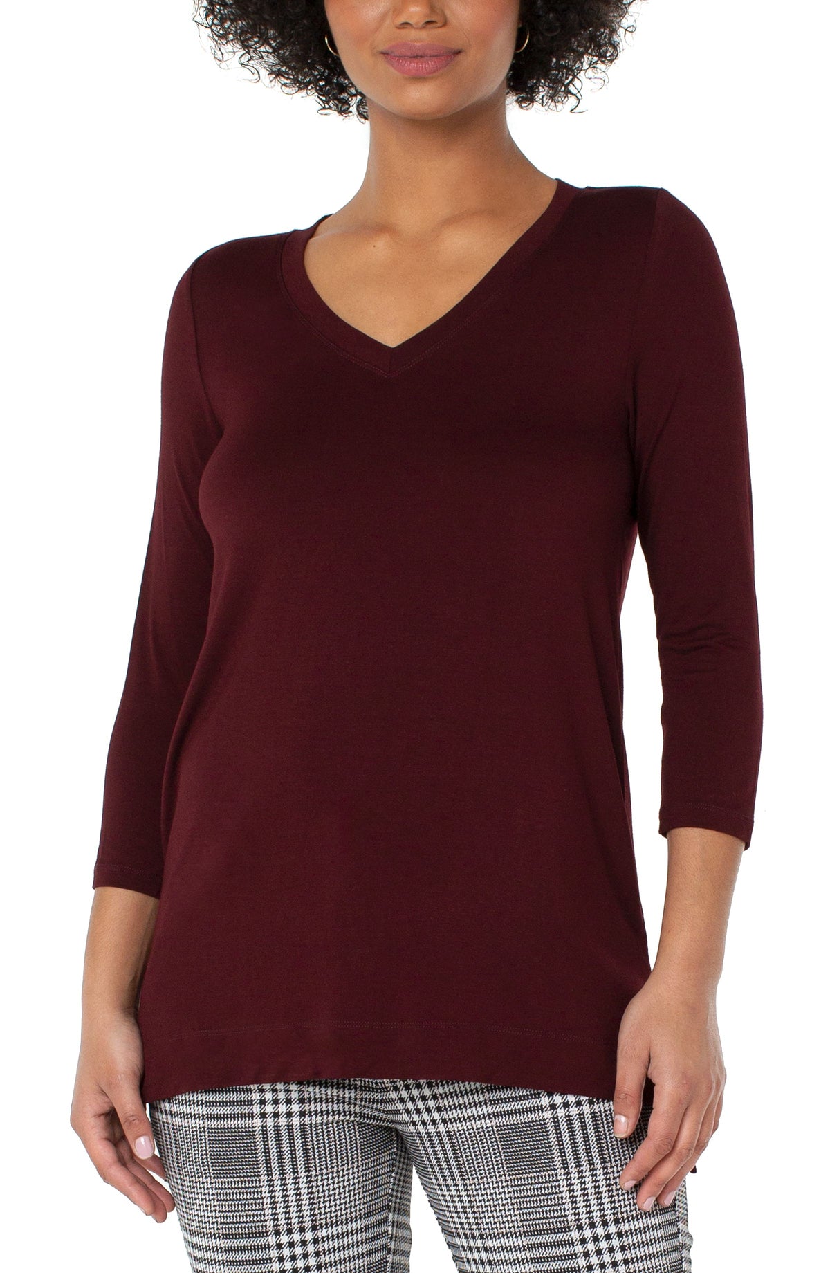 Side Slit Vneck 3/4 Sleeve Top Plum Diva