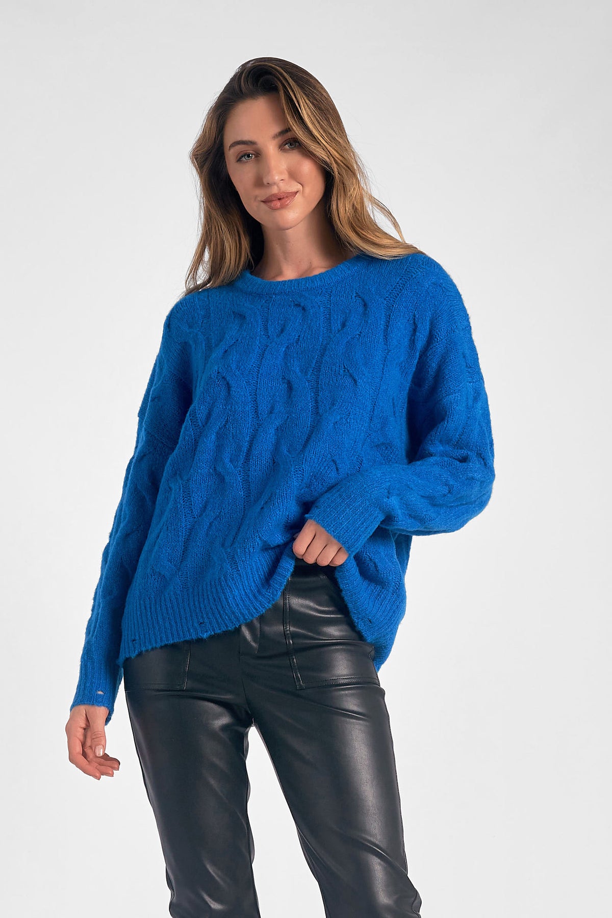 Cable Texture Crew Neck Sweater Indigo