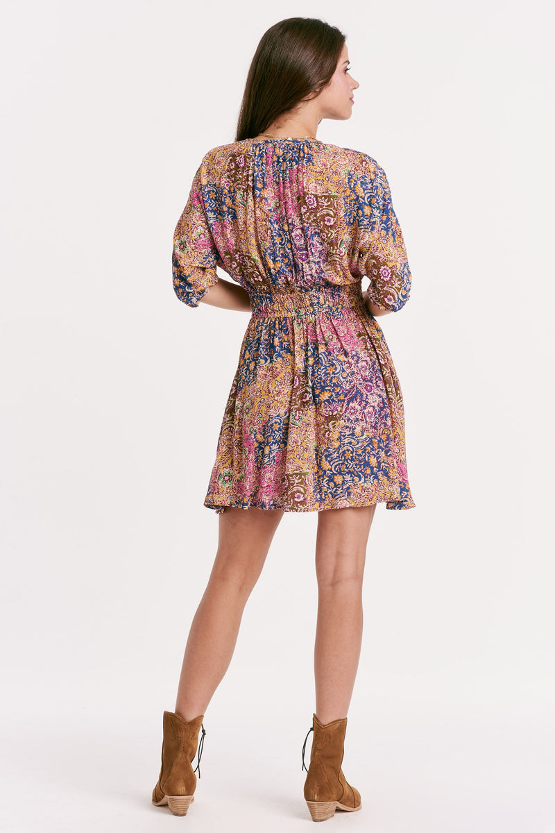 Malia Printed Smocked Bodice Dress Carmel Meadow