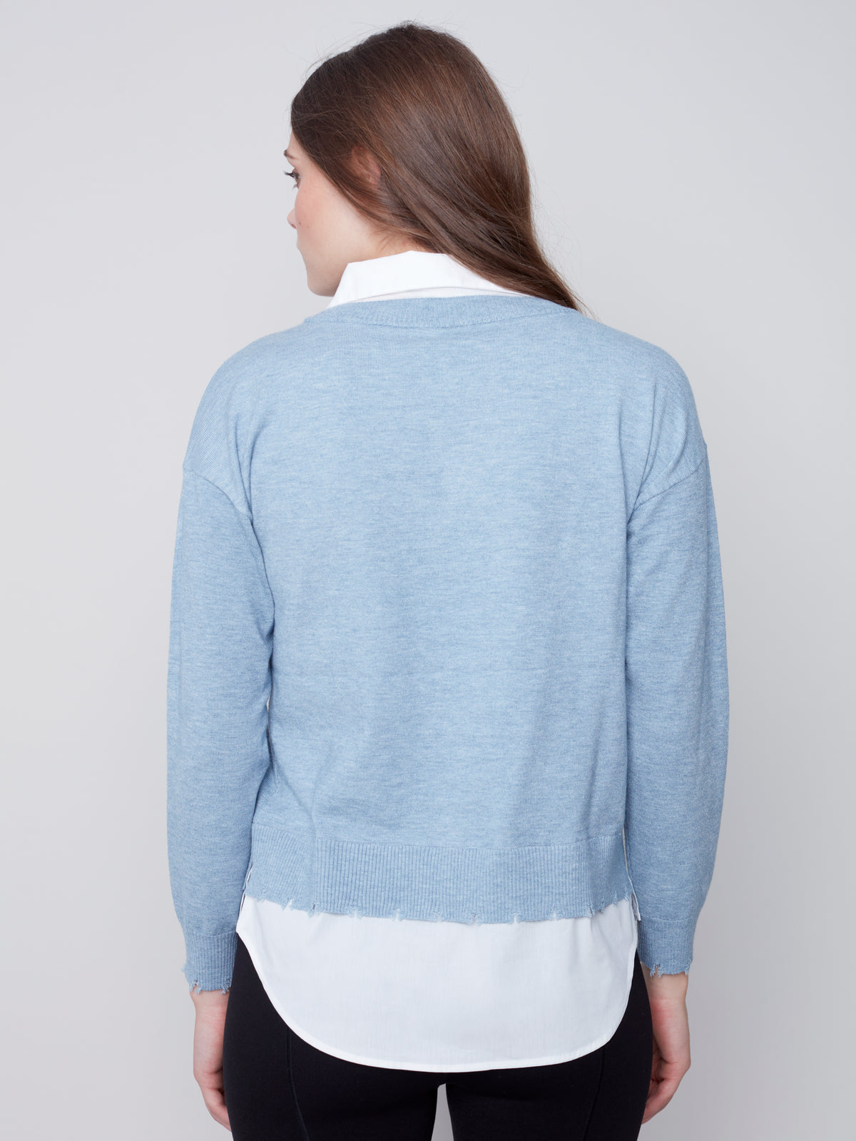 Shirt Collar Layer 2Fer Vneck Sweater Heather Snowflake