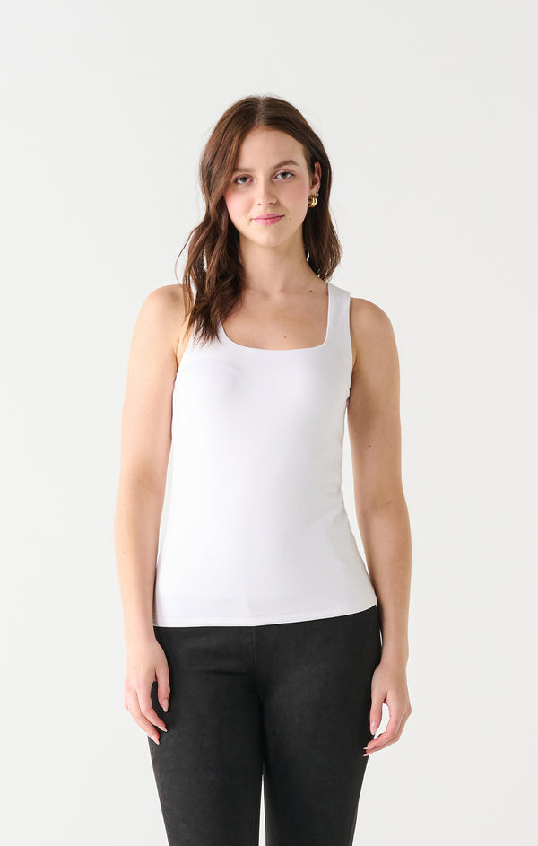 Square Neck Fitted Tank White