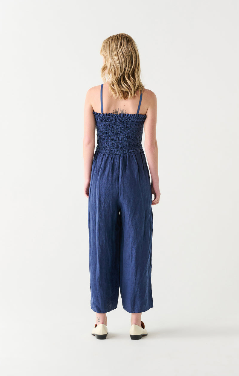 Smocked Woven Jumpsuit Navy