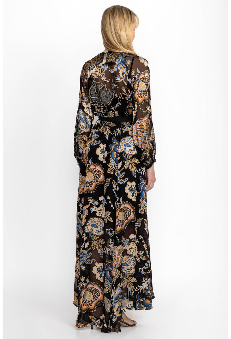 Floral Burnout Chiffon Maxi Dress Multi