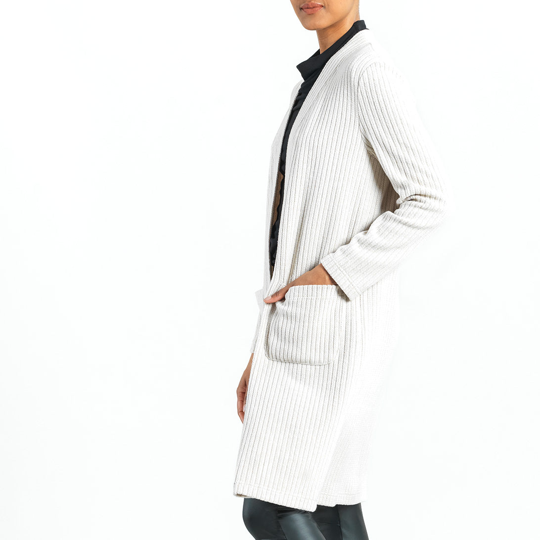 Texture Stripe Front Pockets Long Cardi Sand