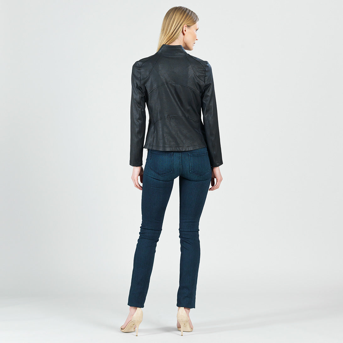Classic Leather Knit Moto Jacket Black