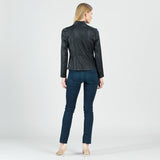 Classic Leather Knit Moto Jacket Black