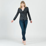 Classic Leather Knit Moto Jacket Black