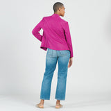 Classic Leather Knit Moto Jacket Magenta