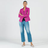 Classic Leather Knit Moto Jacket Magenta