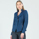 Classic Leather Knit Moto Jacket Navy