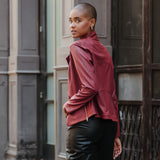 Classic Leather Knit Moto Jacket Ruby