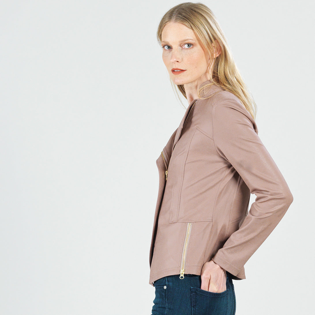 Classic Leather Knit Moto Jacket Taupe