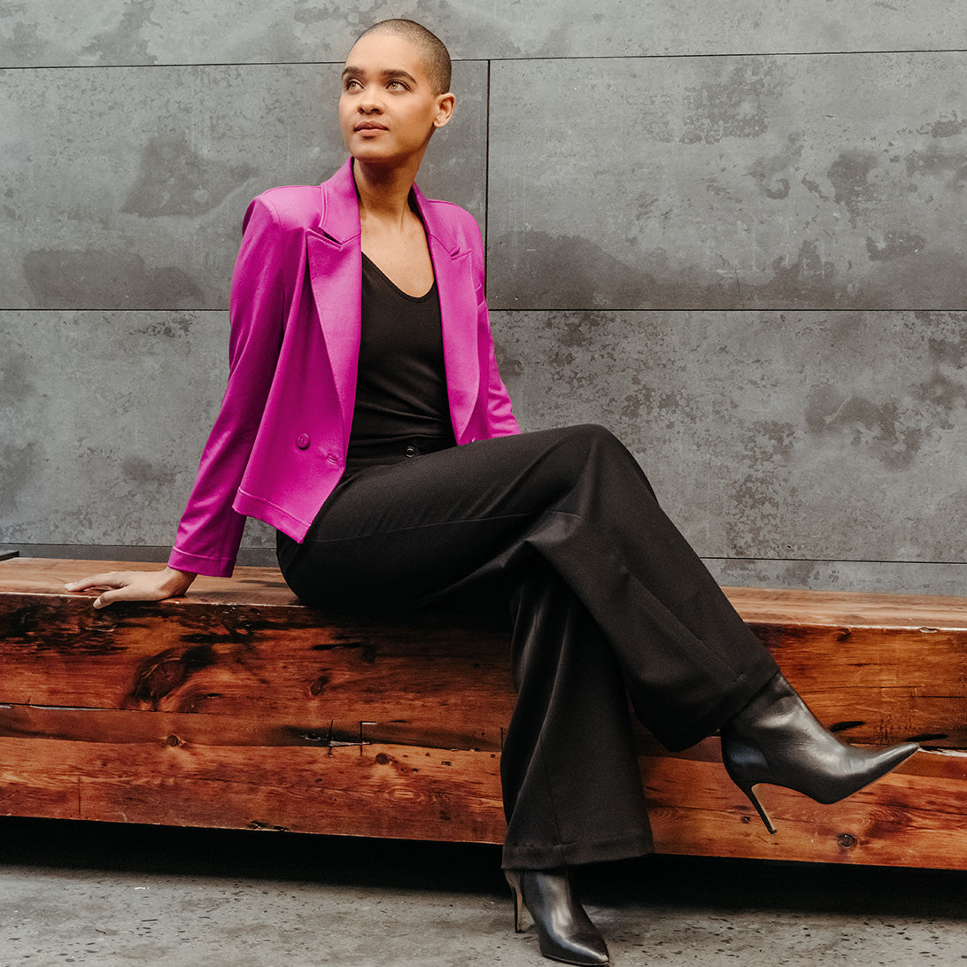 Crop Liquid Leather Blazer Magenta