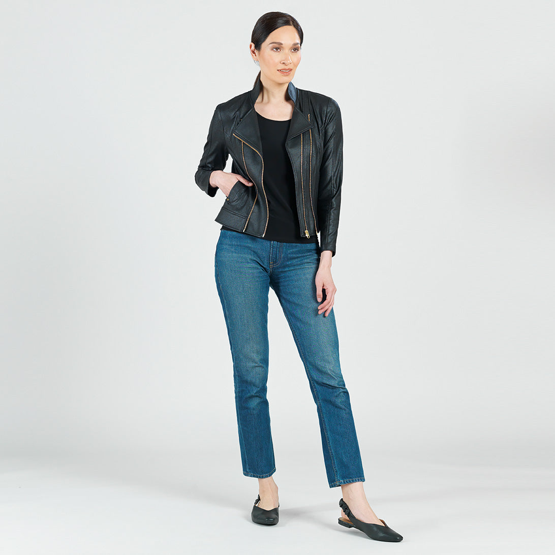 Double Zip Leather Jacket Black