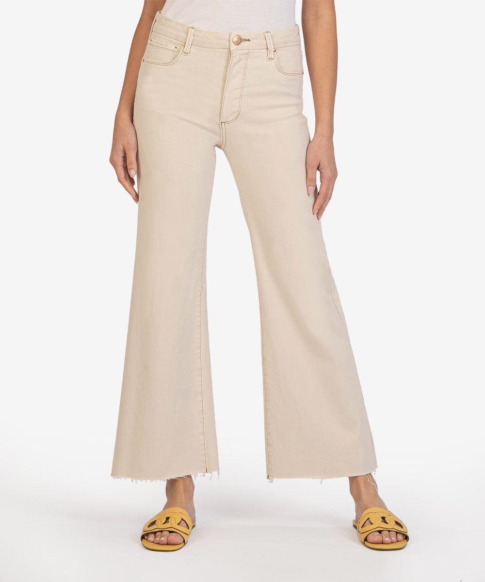 Meg Hi Rise Raw Hem Wide Leg Jeans Ecru