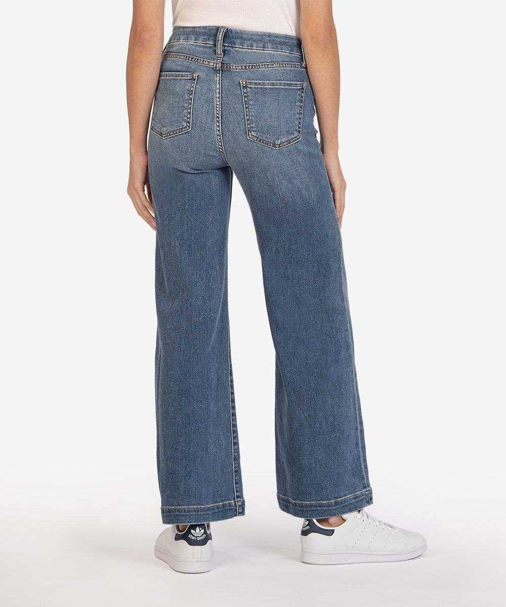 Meg Patch Pocket Hi Rise Wide Leg Regular Hem Jeans Clear
