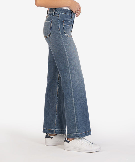 Meg Patch Pocket Hi Rise Wide Leg Regular Hem Jeans Clear