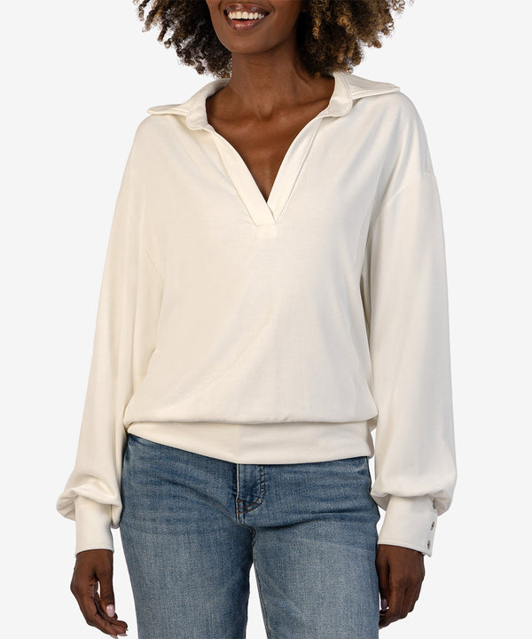 Audrina Drop Shoulder Collared Sweatshirt Ivory
