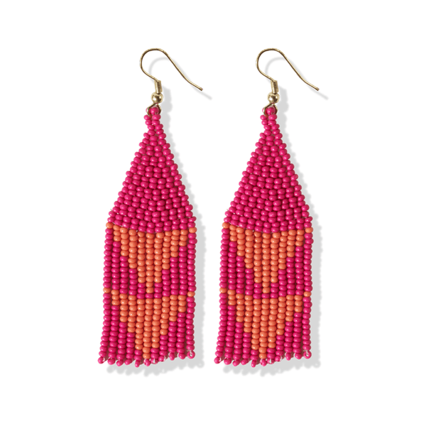 Lennon Two Triangles Beaded Earrings Hot Pink + Coral