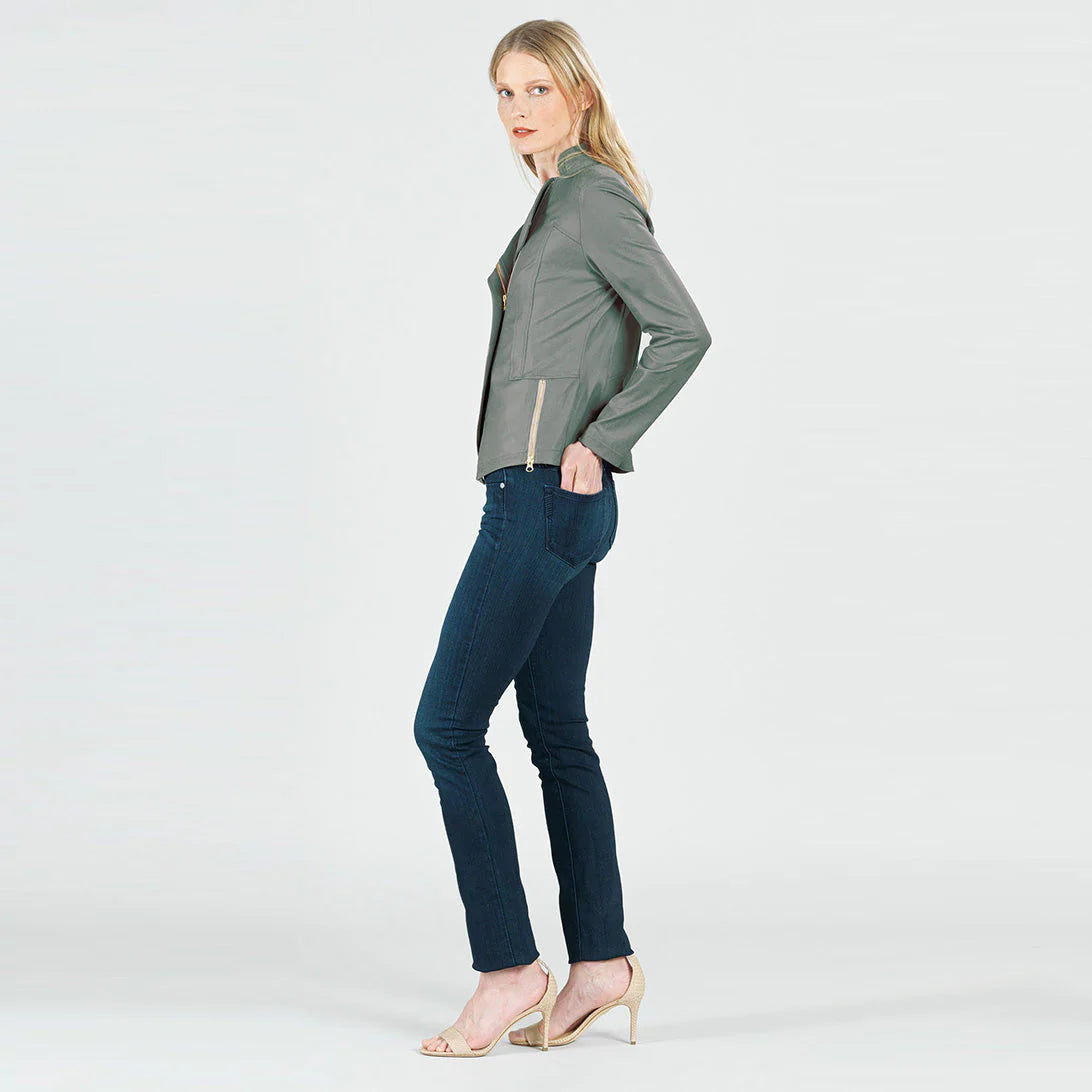 Classic Leather Knit Moto Jacket Olive